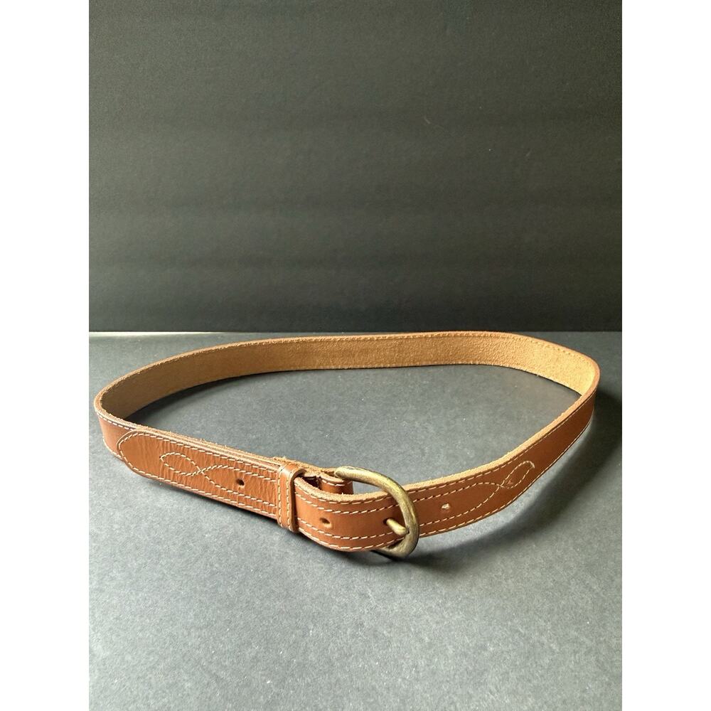Vintage Womens Leather Stitched Belt Brown Size 26-31 Southwestern Western Boho